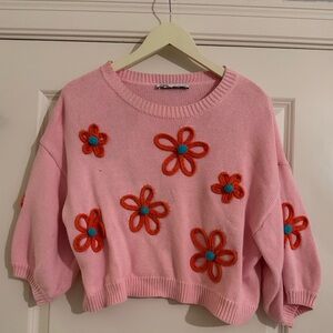 Zara Pink Floral Knit  Sweater